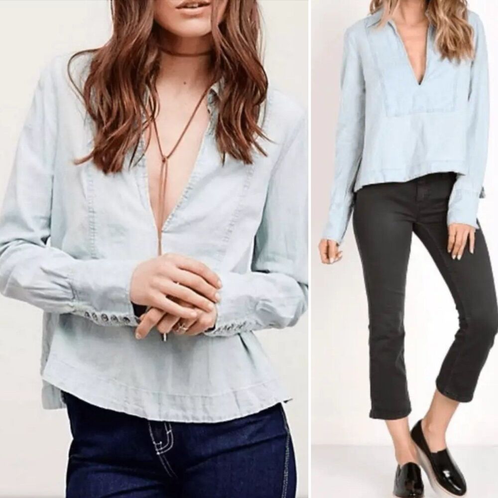 Free people ready or not chambray top Small